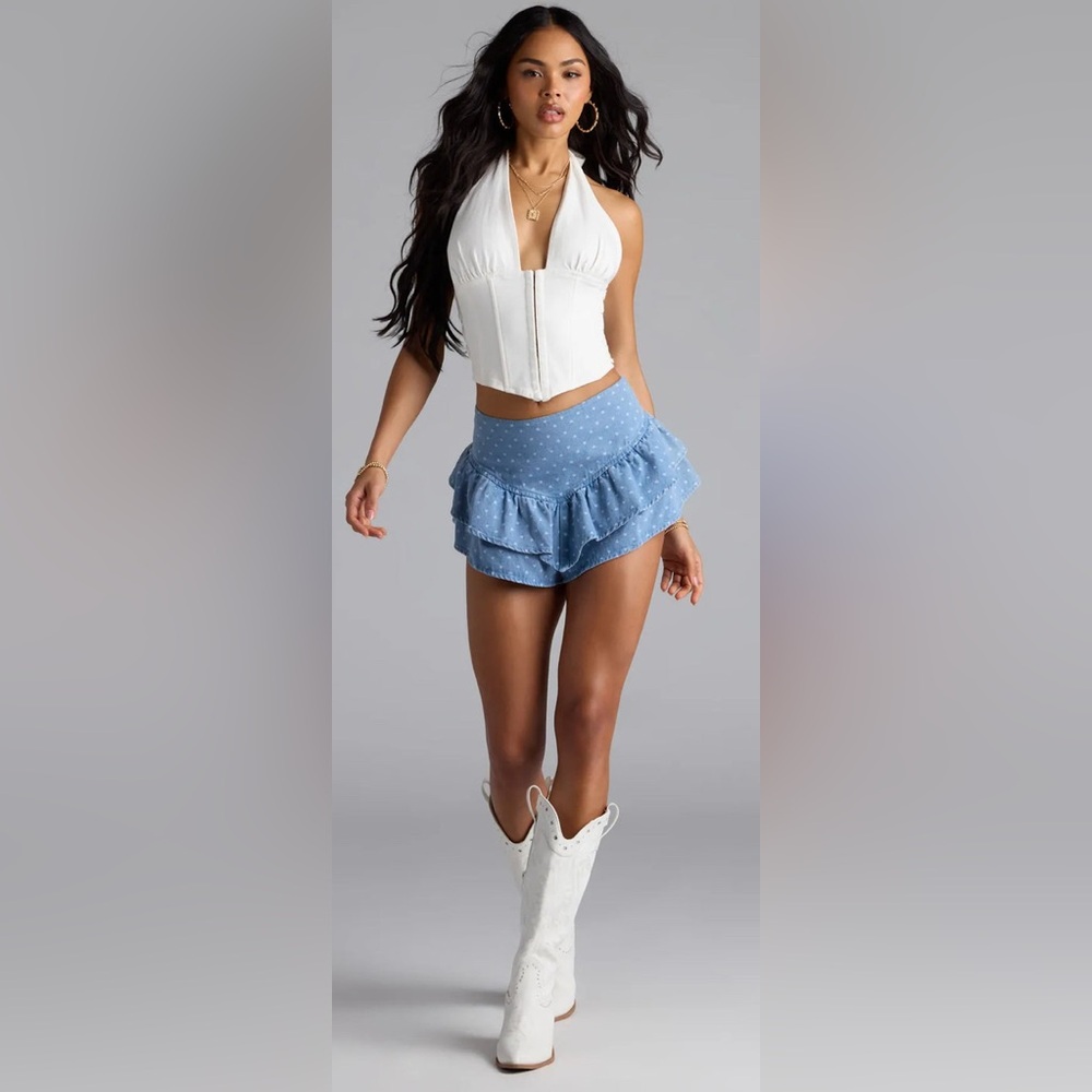 Windsor Sky Blue Heart Pattern Skort